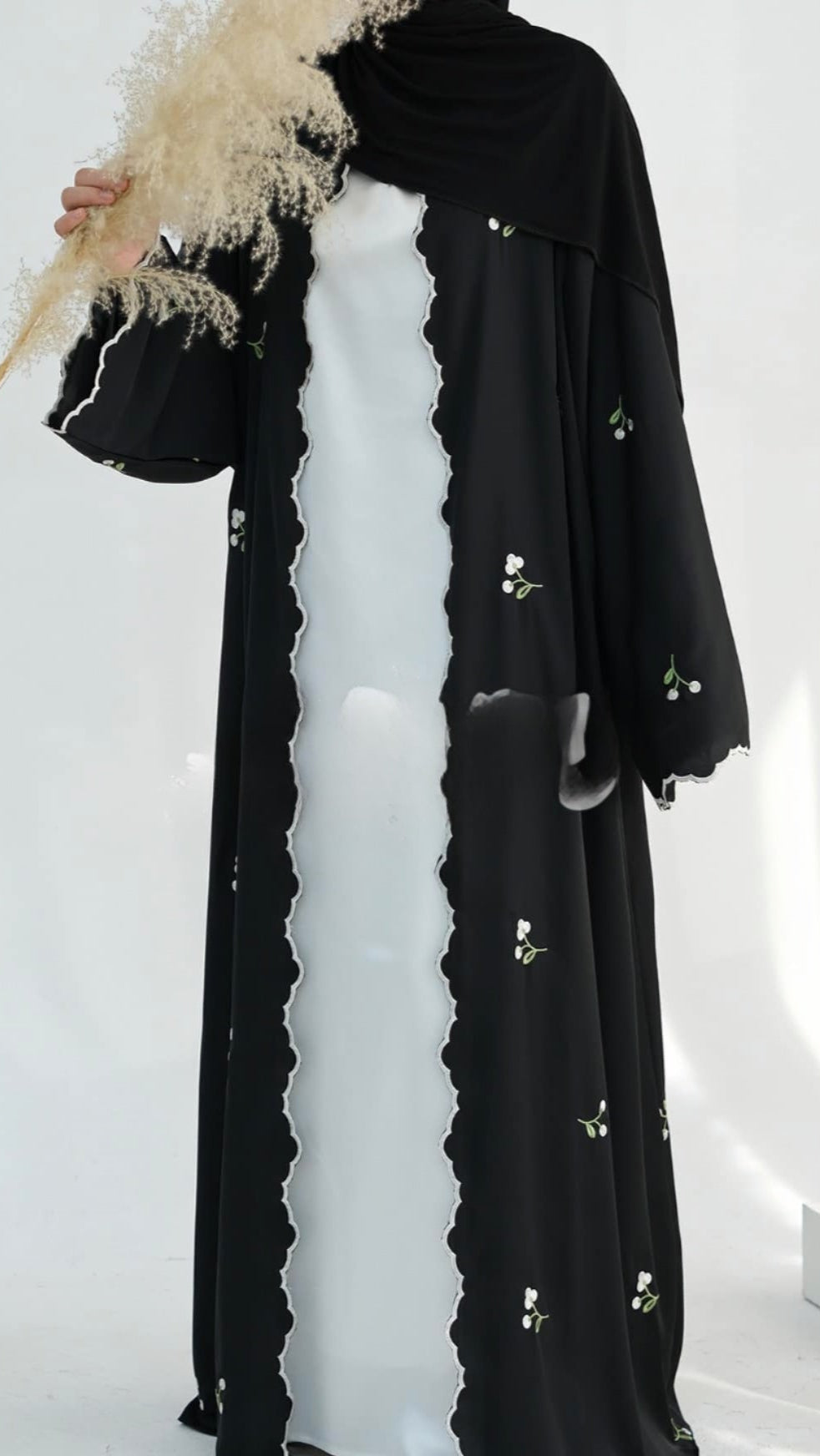 3 Piece Floral Embroidered Dubai Abaya with Inner and Hijab
