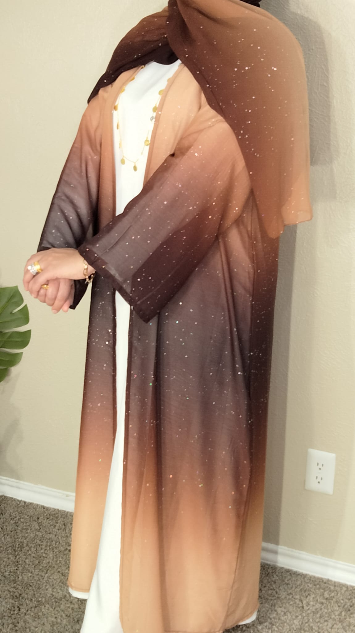 3 Piece Chiffon Dubai Gradient Abaya with Glitter including Inner & Hijab