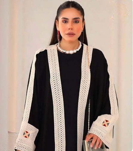 Tulip Crochet Hand Made Kaftan Black