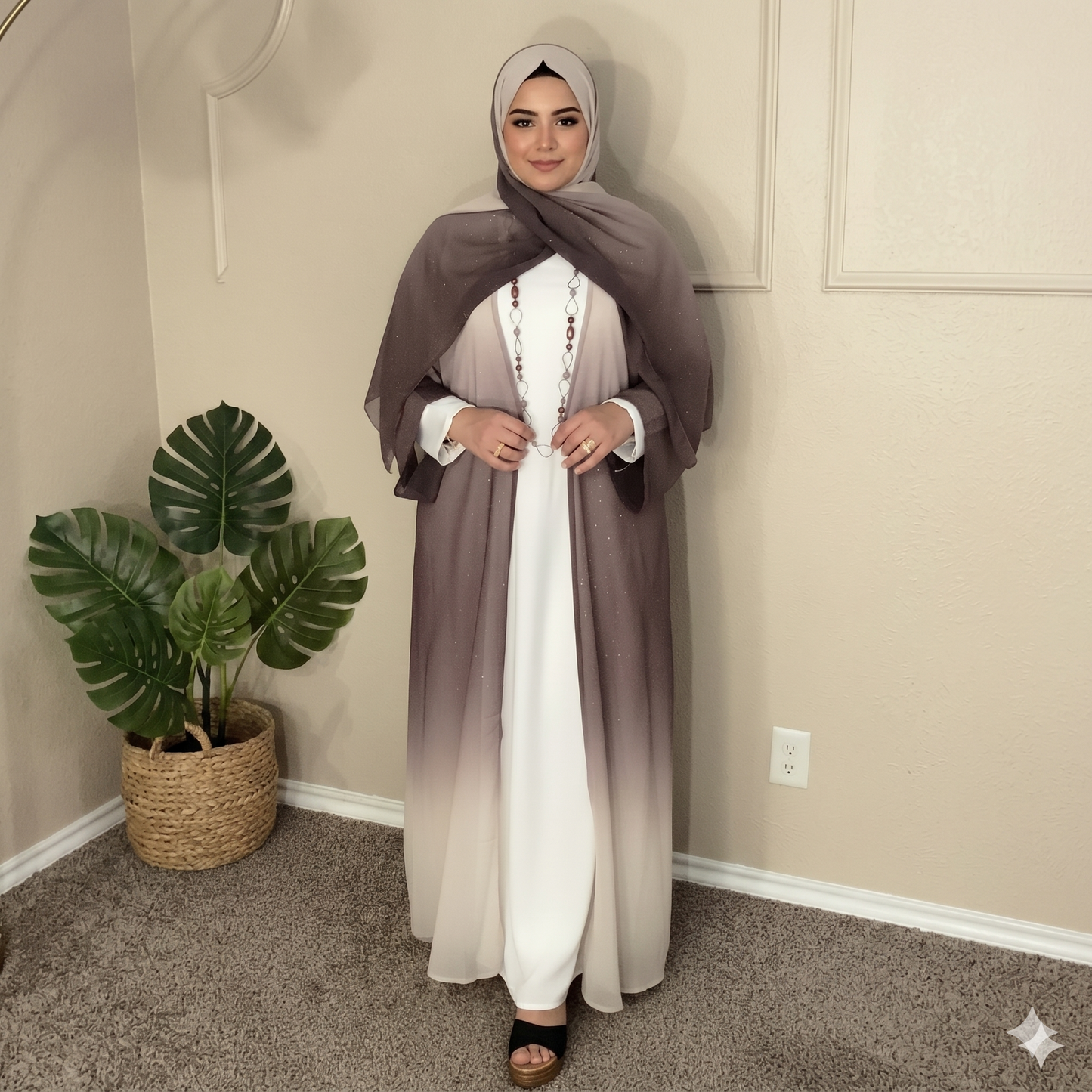3 Piece Gradient Abaya with Inner and Hijab