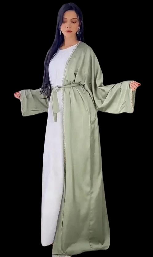 4 Piece Satin Dubai Open Abaya with Hijab