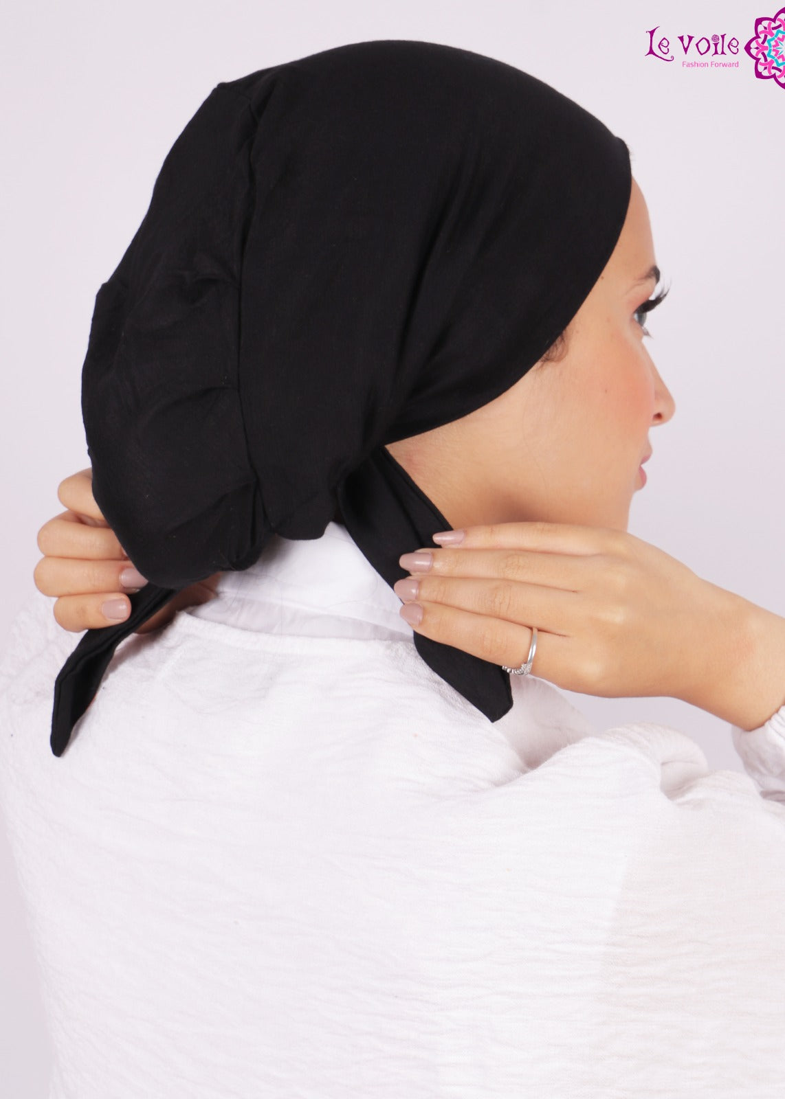Le Voile No Thread Under scarf Egyptian Cotton with Tie-Back Black