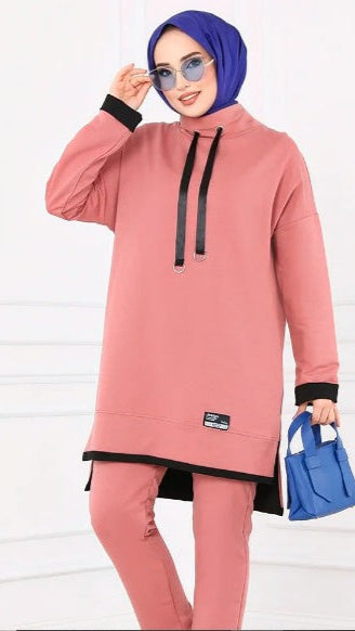 Turkish Tunnel 2 Piece Set Tunic + Pant Pink - USA Hijab World