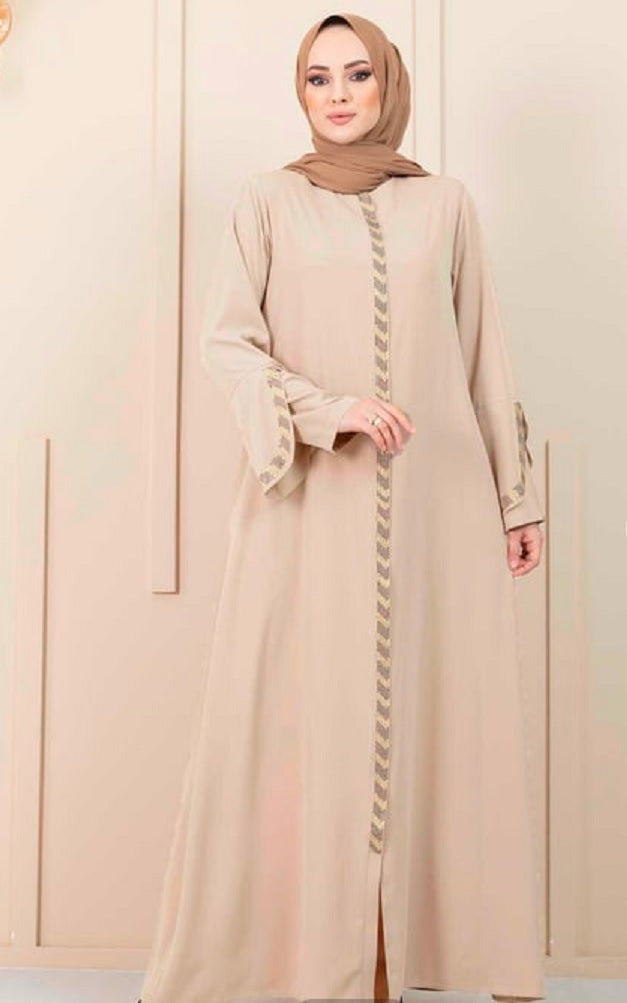 Turkish Stoned Long Zippered Silk Abaya Purple - USA Hijab World
