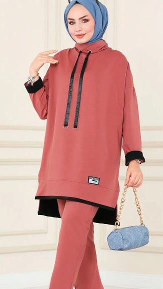 Turkish Tunnel 2 Piece Set Tunic + Pant Dark Pink - USA Hijab World