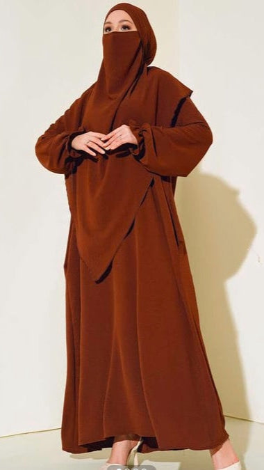 Turkish Wide Niqab with Veil standard Size 80% Cotton Brown - USA Hijab World