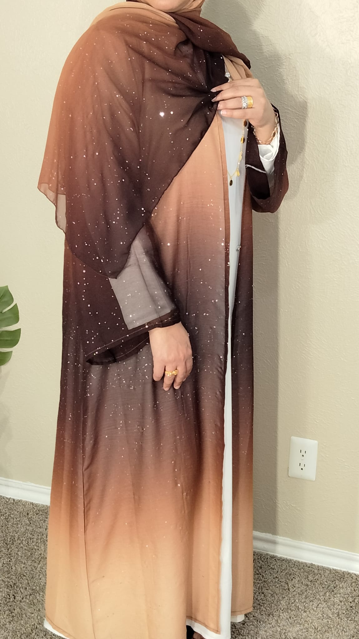 3 Piece Chiffon Dubai Gradient Abaya with Glitter including Inner & Hijab