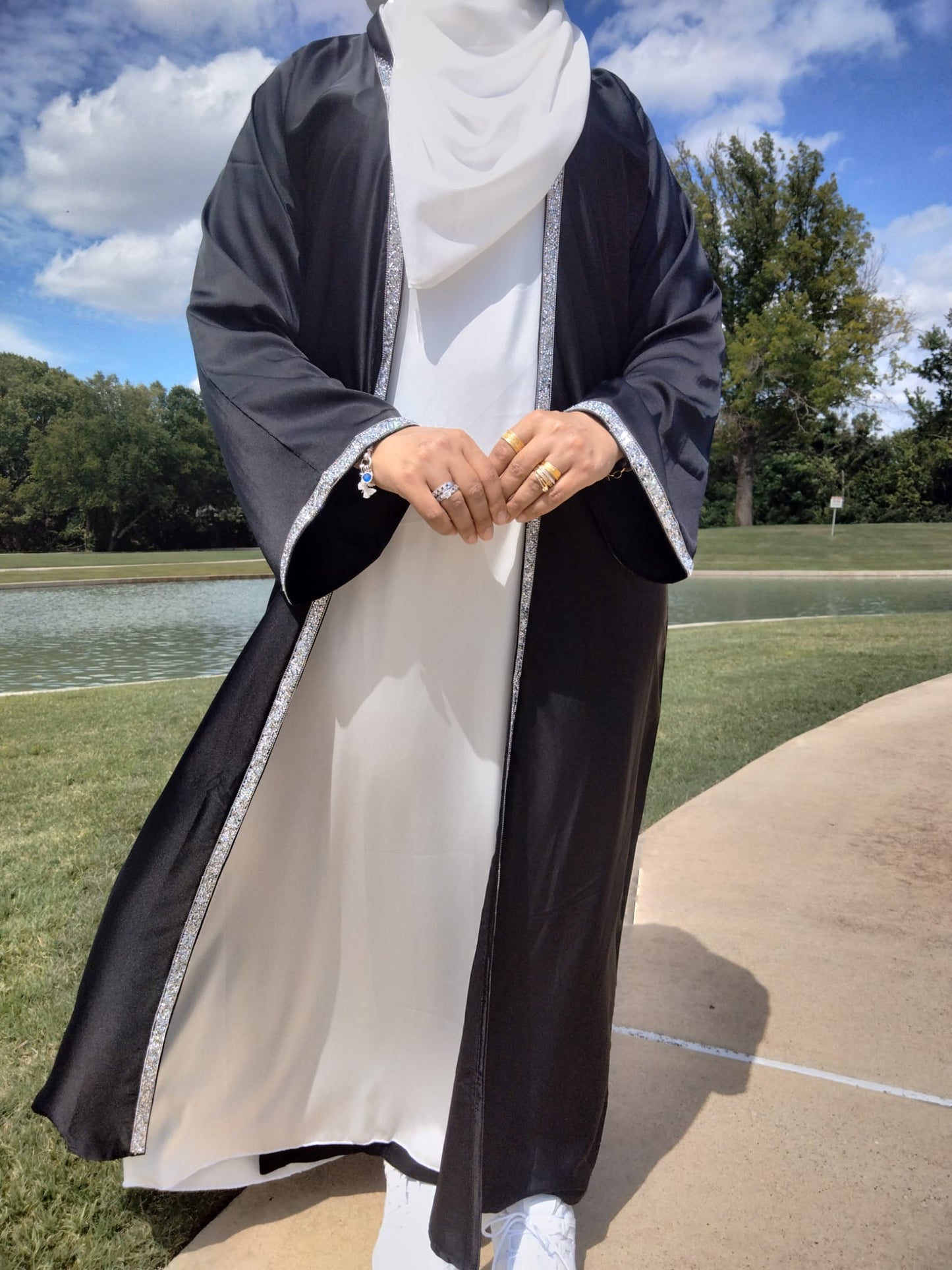 4 Piece Satin Dubai Open Abaya with Hijab