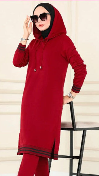 Turkish Hooded Long Tunnel 2 Piece Set Tunic - USA Hijab World