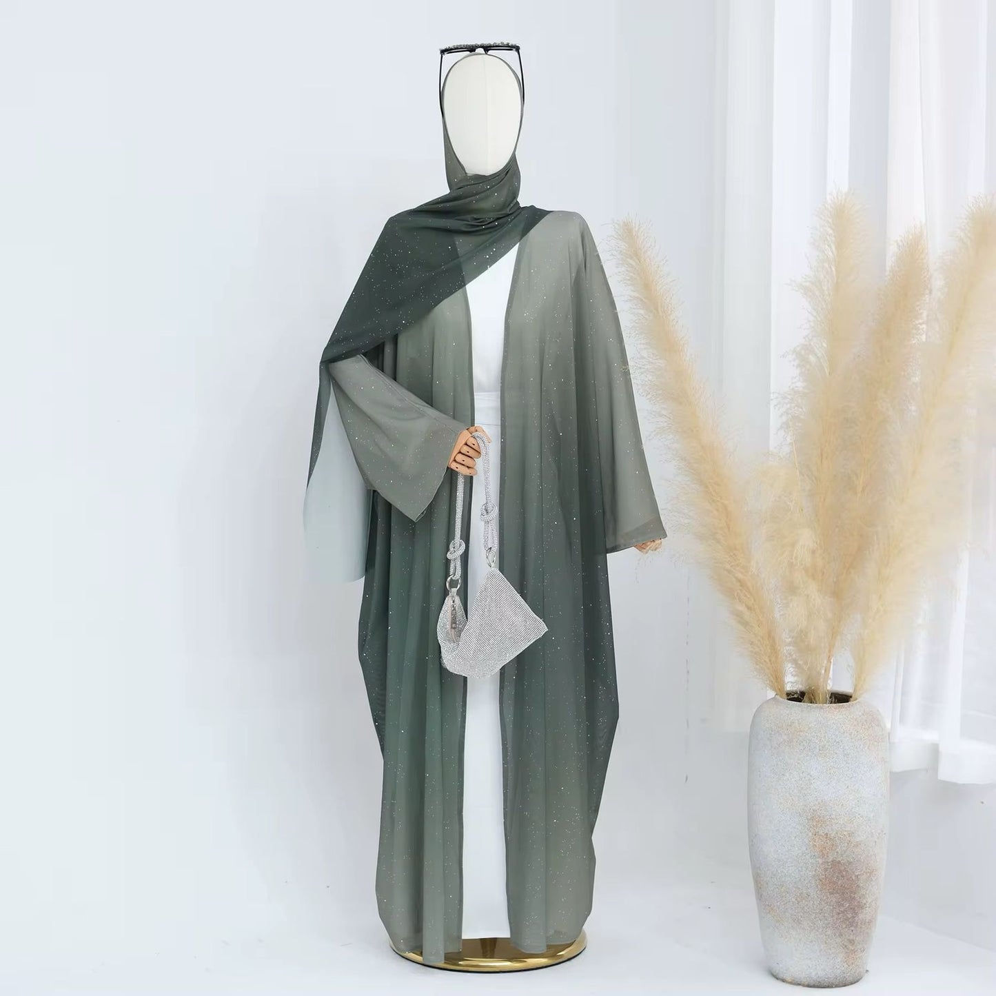 Chiffon Dubai Gradient Abaya with Glitter including Inner & Hijab