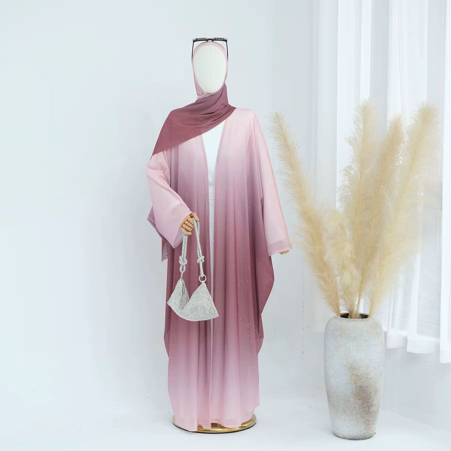 Chiffon Dubai Gradient Abaya with Glitter including Inner & Hijab