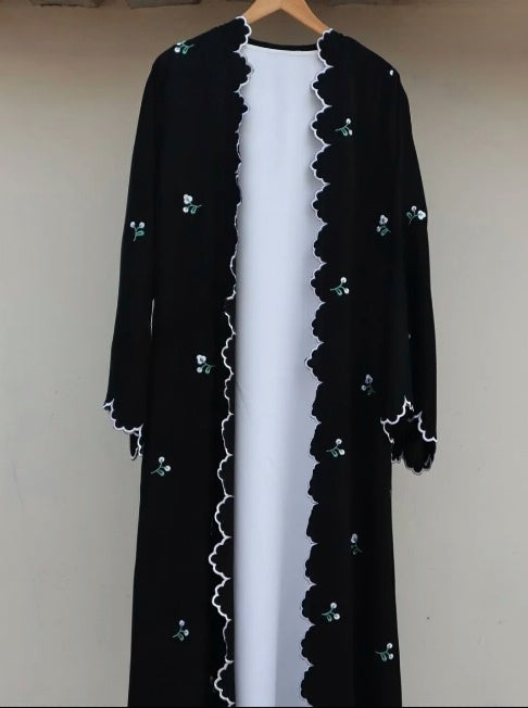 3 Piece Floral Embroidered Dubai Abaya with Inner and Hijab