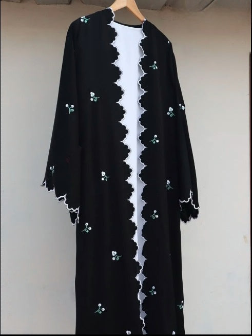 3 Piece Floral Embroidered Dubai Abaya with Inner and Hijab