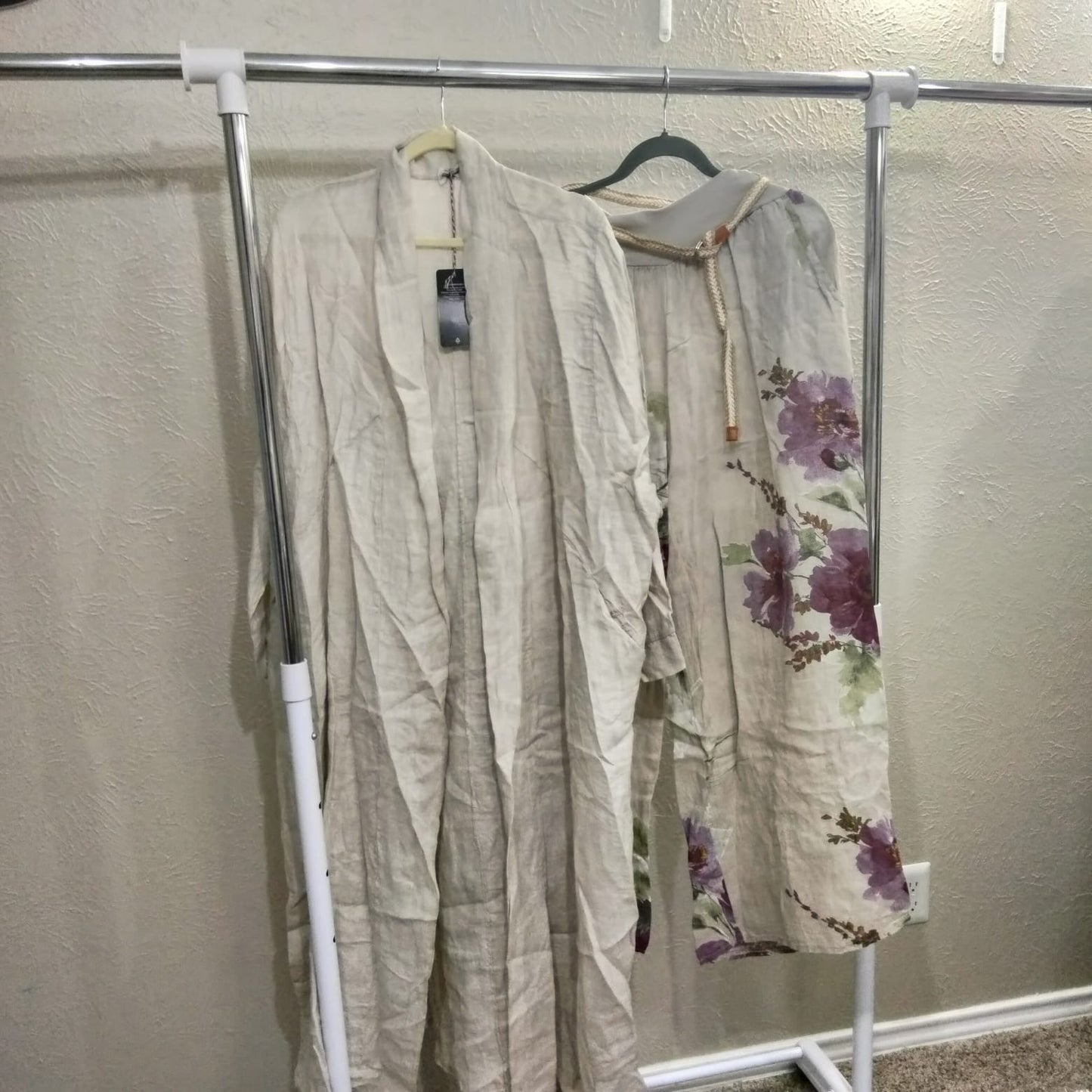 2025 Italian Cardigan Linen Set with Pants Beige