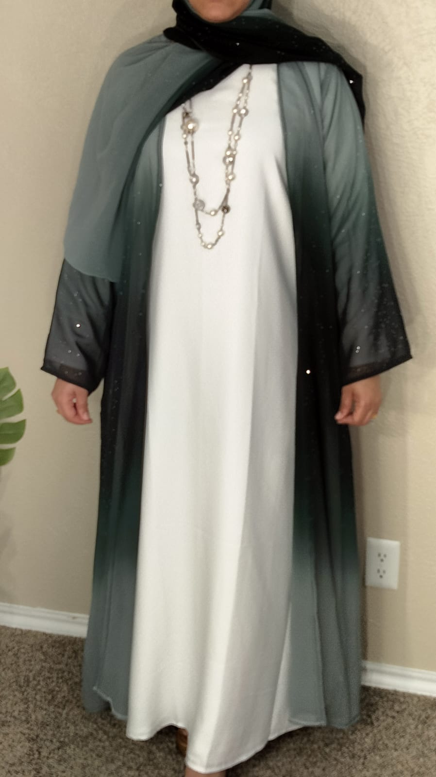 3 Piece Chiffon Dubai Gradient Abaya with Glitter including Inner & Hijab