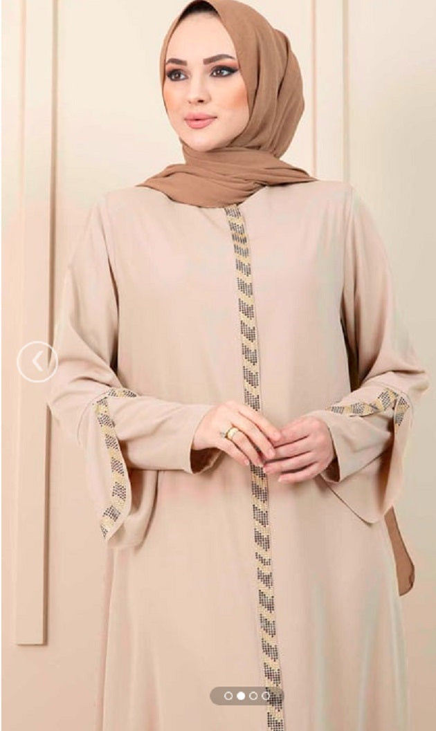 Turkish Stoned Long Zippered Silk Abaya Purple - USA Hijab World