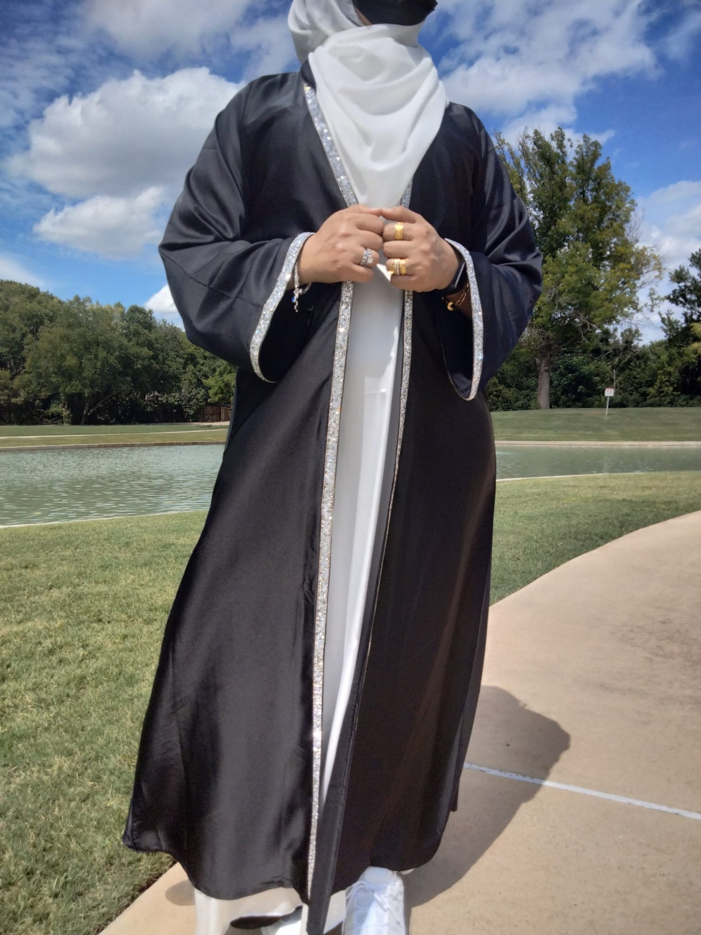 4 Piece Satin Dubai Open Abaya with Hijab