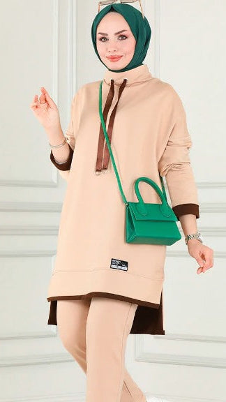 Turkish Tunnel 2 Piece Set Tunic + Pant Beige - USA Hijab World