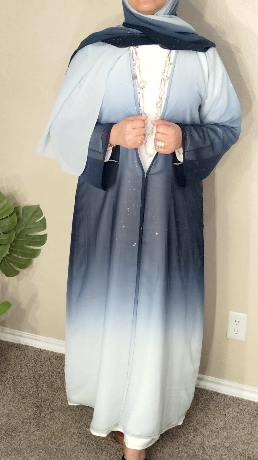 3 Piece Chiffon Dubai Gradient Abaya with Glitter including Inner & Hijab