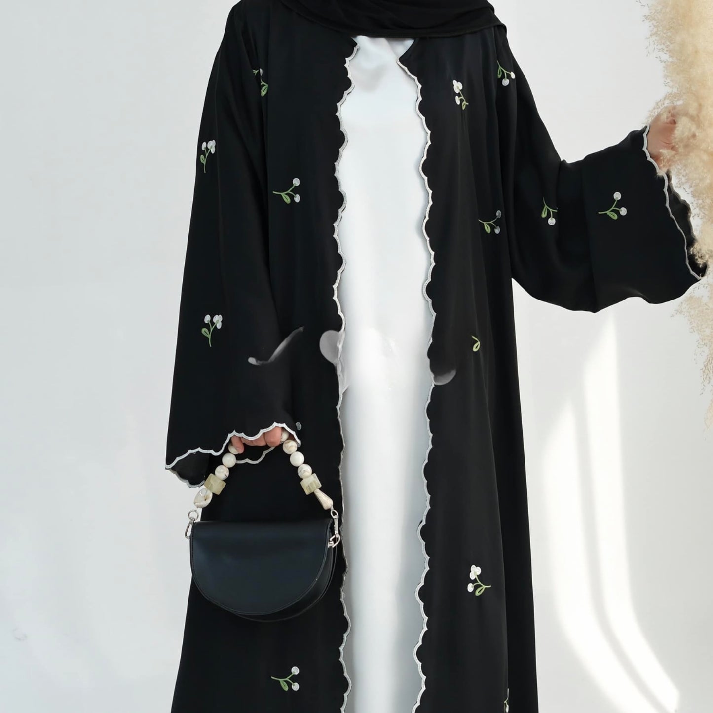 3 Piece Floral Embroidered Dubai Abaya with Inner and Hijab