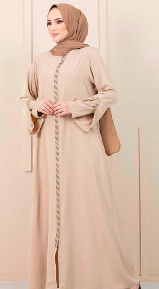 Turkish Stoned Long Zippered Silk Abaya Purple - USA Hijab World