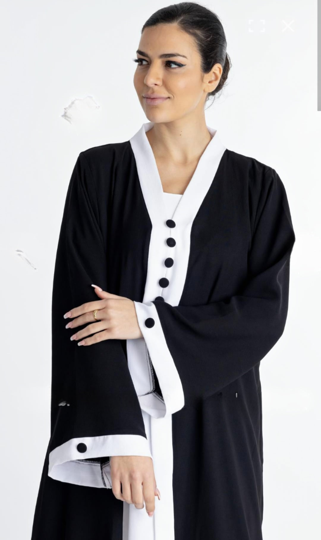 Dubai Shrug Abaya With Show Buttons On Front And Sleeves In Black - USA Hijab World