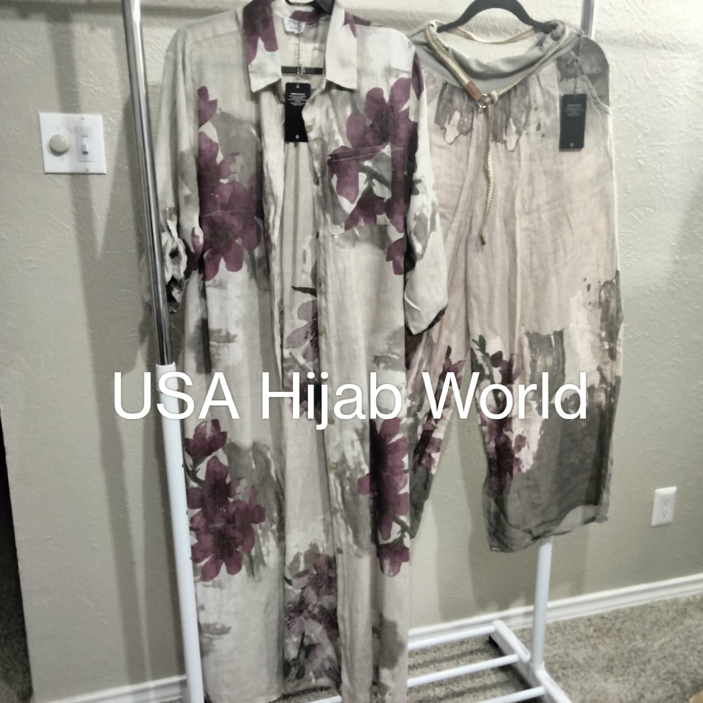 Italian Linen Dress Set with Pant Beige