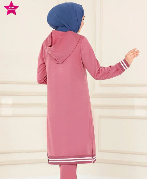 Turkish Hooded Long Tunnel 2 Piece Set Tunic - USA Hijab World