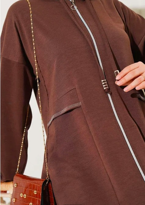 Turkish Hooded Zippered Pocket Abaya