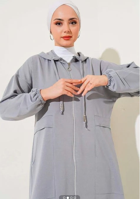 Turkish Hooded Zippered Pocket Abaya
