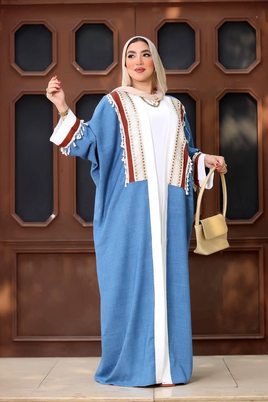 Hand Made Linen Kaftan 2 PCs Set Blue