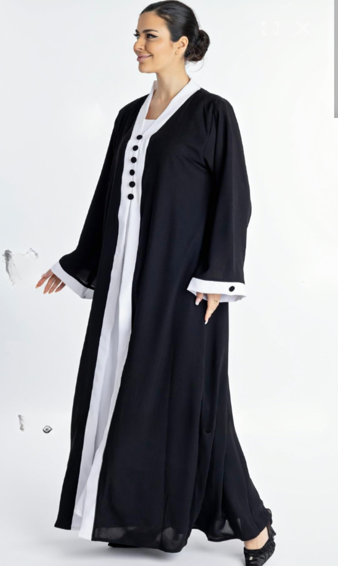 Dubai Shrug Abaya With Show Buttons On Front And Sleeves In Black - USA Hijab World