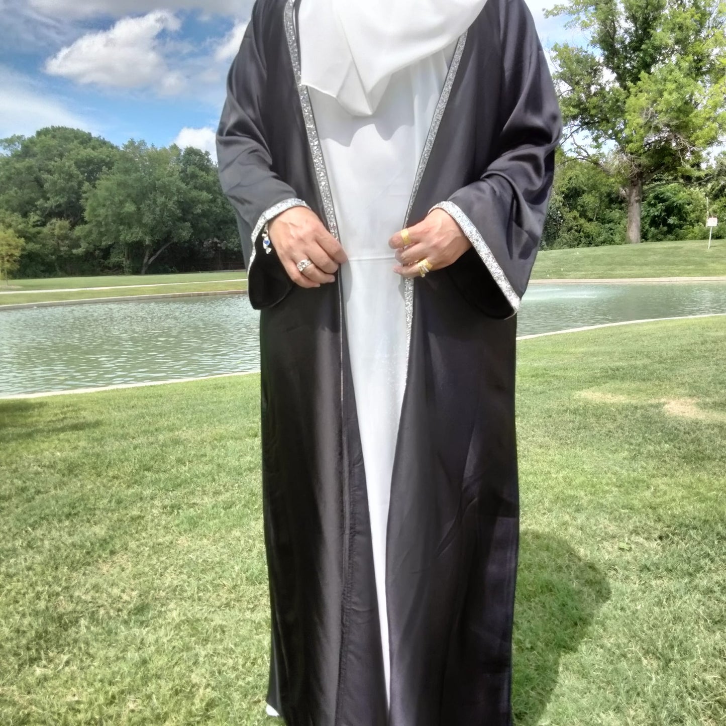 4 Piece Satin Dubai Open Abaya with Hijab