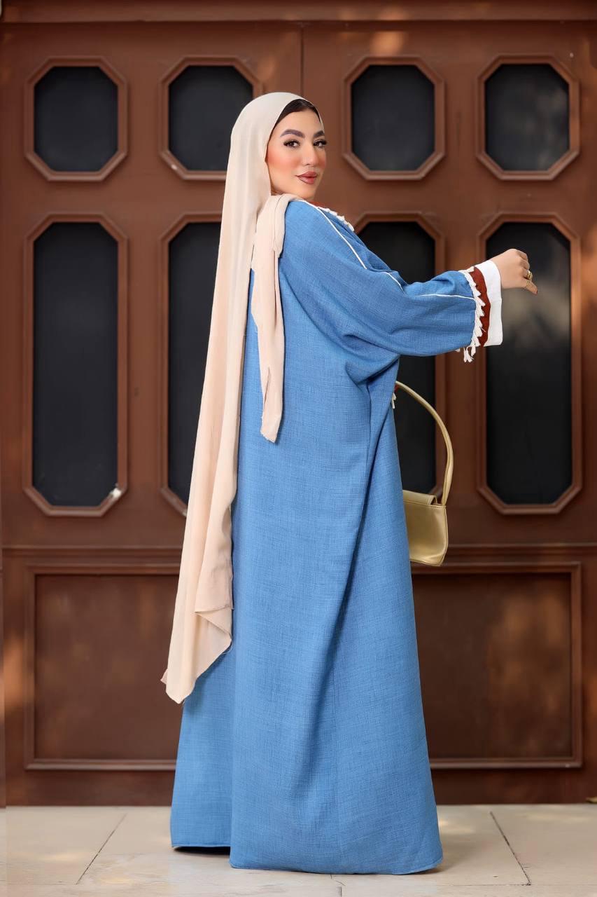 Hand Made Linen Kaftan 2 PCs Set Blue