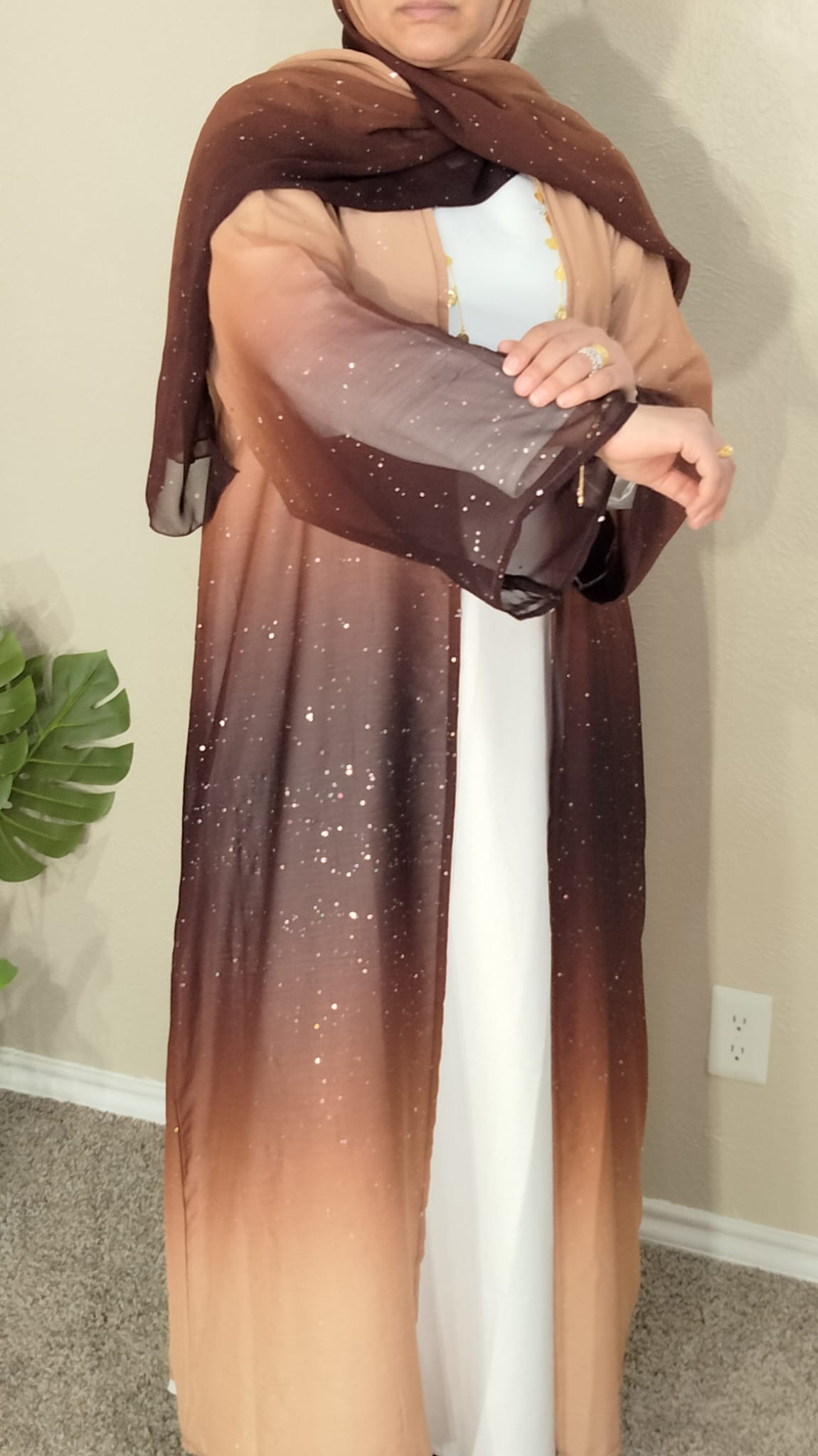 3 Piece Chiffon Dubai Gradient Abaya with Glitter including Inner & Hijab