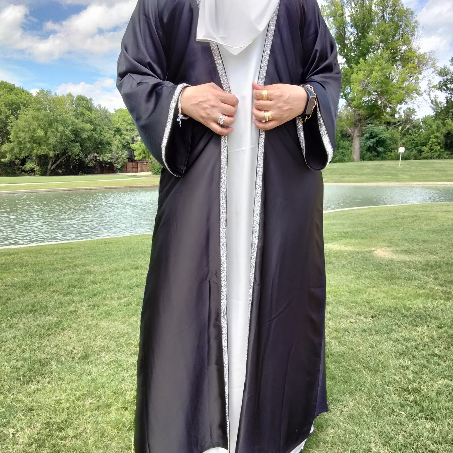 4 Piece Satin Dubai Open Abaya with Hijab