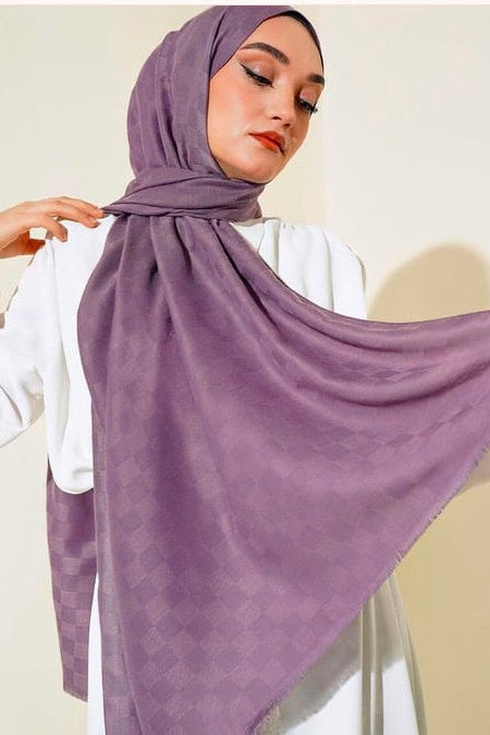 Turkish Cotton Checkerboard Pattern Shawl Purple - USA Hijab World