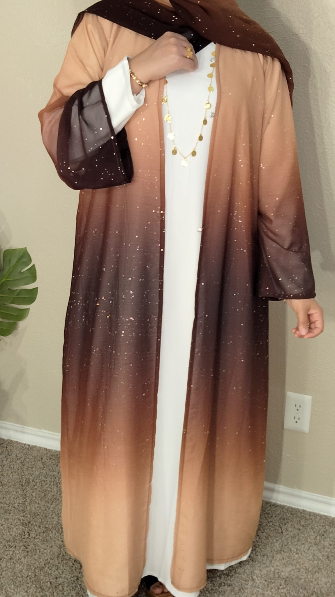 3 Piece Chiffon Dubai Gradient Abaya with Glitter including Inner & Hijab