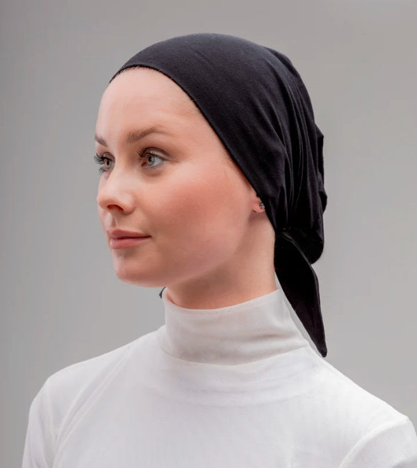 Le Voile No Thread Under scarf Egyptian Cotton with Tie-Back Black