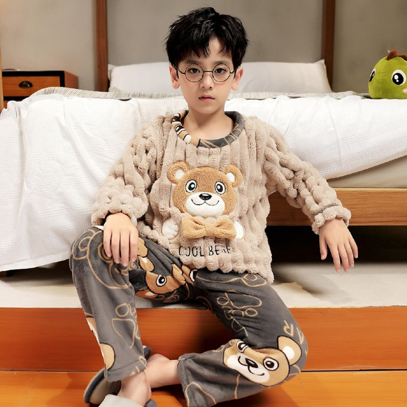 Winter Warm Thick Oversize Kids Buttoned Pajama Grey - USA Hijab World