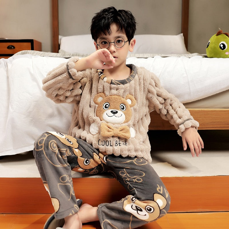 Winter Warm Thick Oversize Kids Buttoned Pajama Grey - USA Hijab World