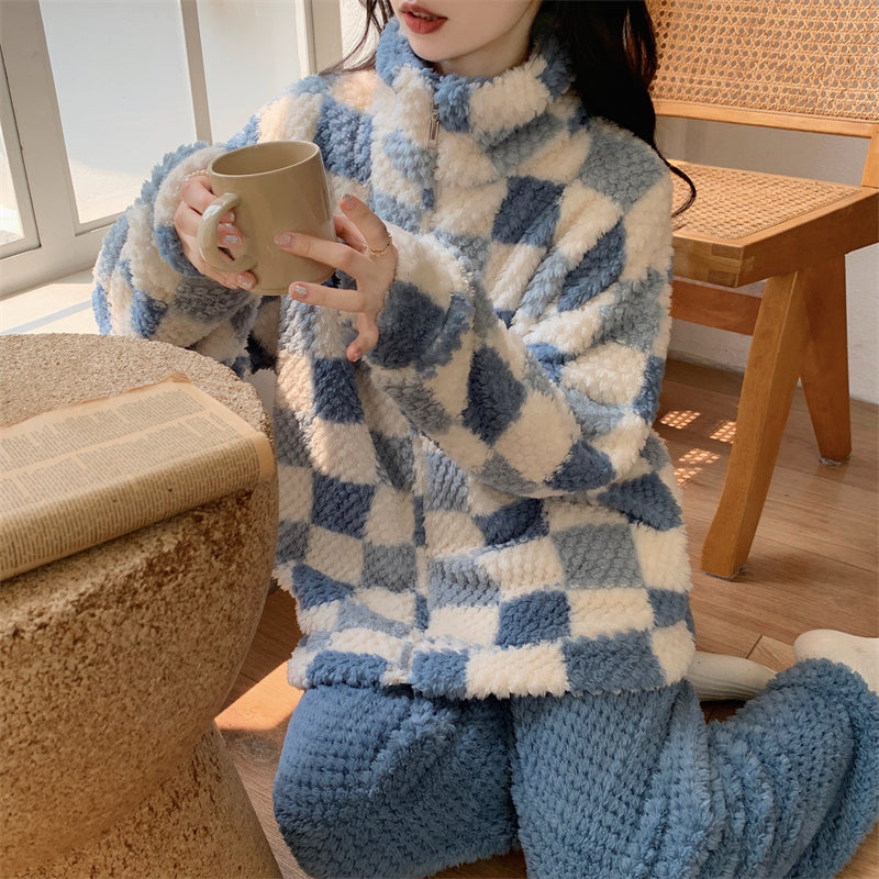 Winter pajama set for women winter sleepwear for girls Blue