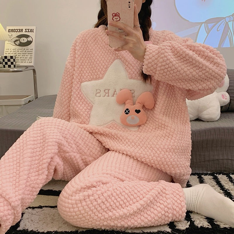 Winter Warm Thick Oversize Zippered Pajama Pink Stars - USA Hijab World