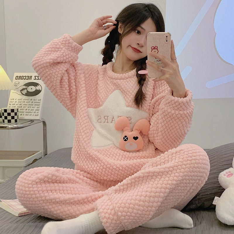Winter Warm Thick Oversize Zippered Pajama Pink Stars - USA Hijab World
