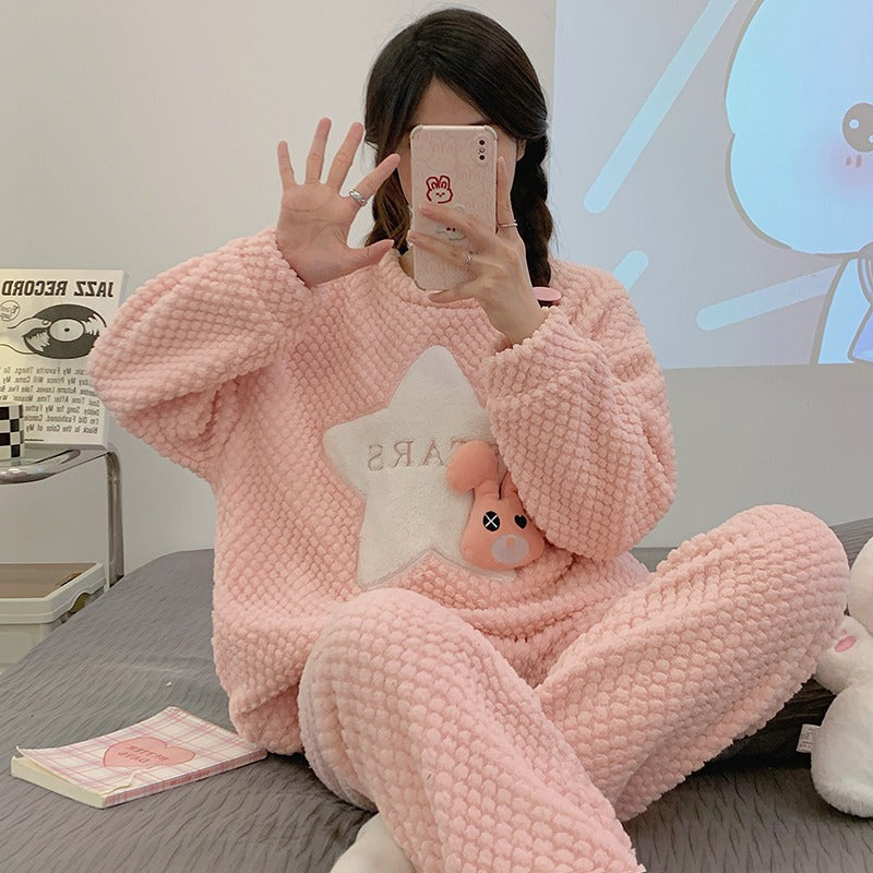 Winter Warm Thick Oversize Zippered Pajama Pink Stars - USA Hijab World