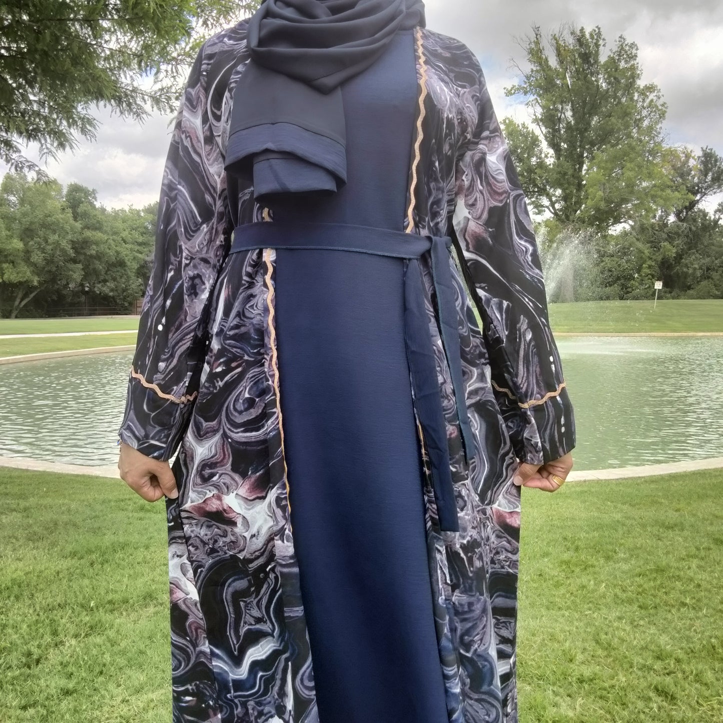 4 Piece Dubai Open Abaya Royal Blue