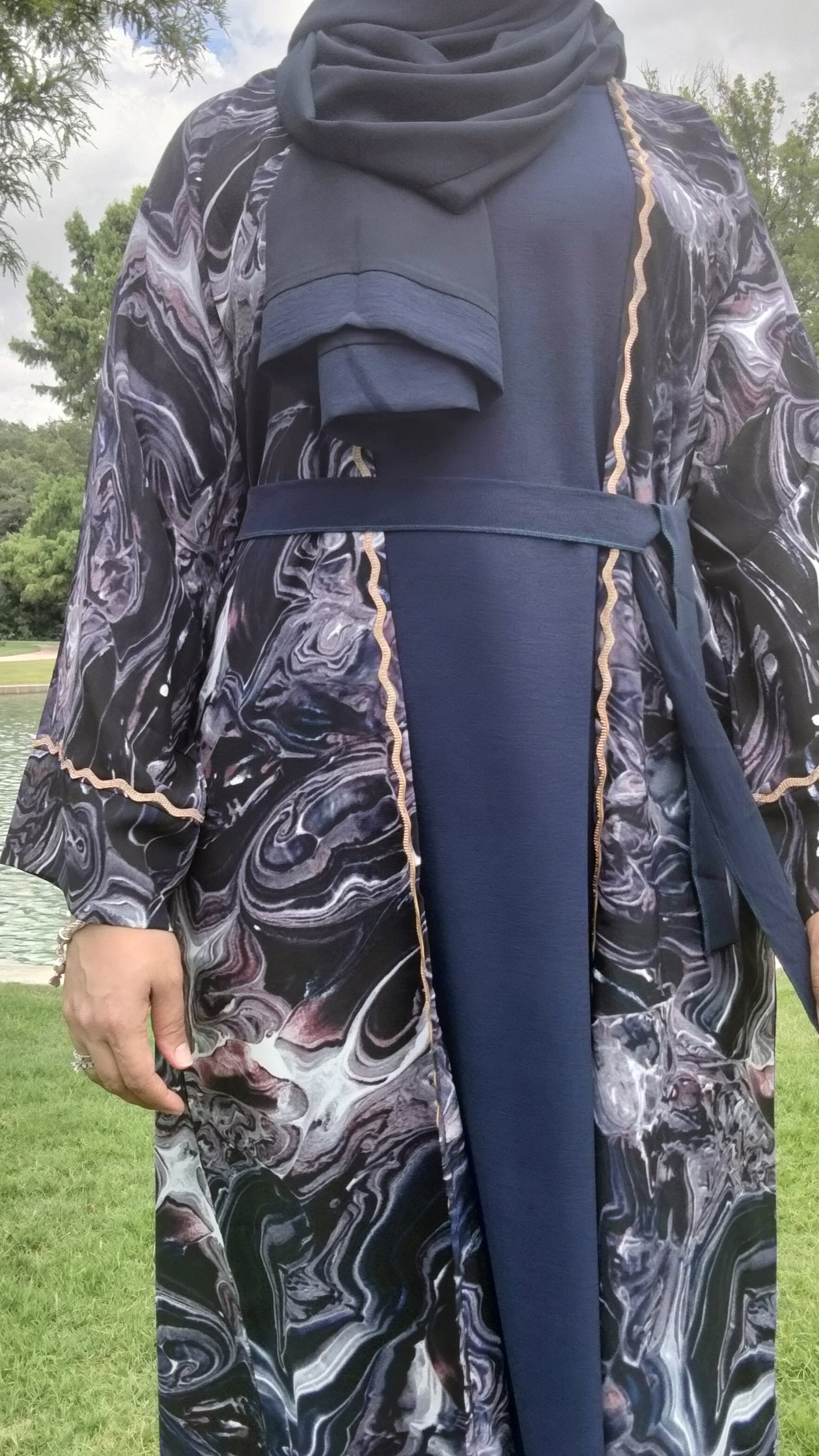 4 Piece Dubai Open Abaya Royal Blue