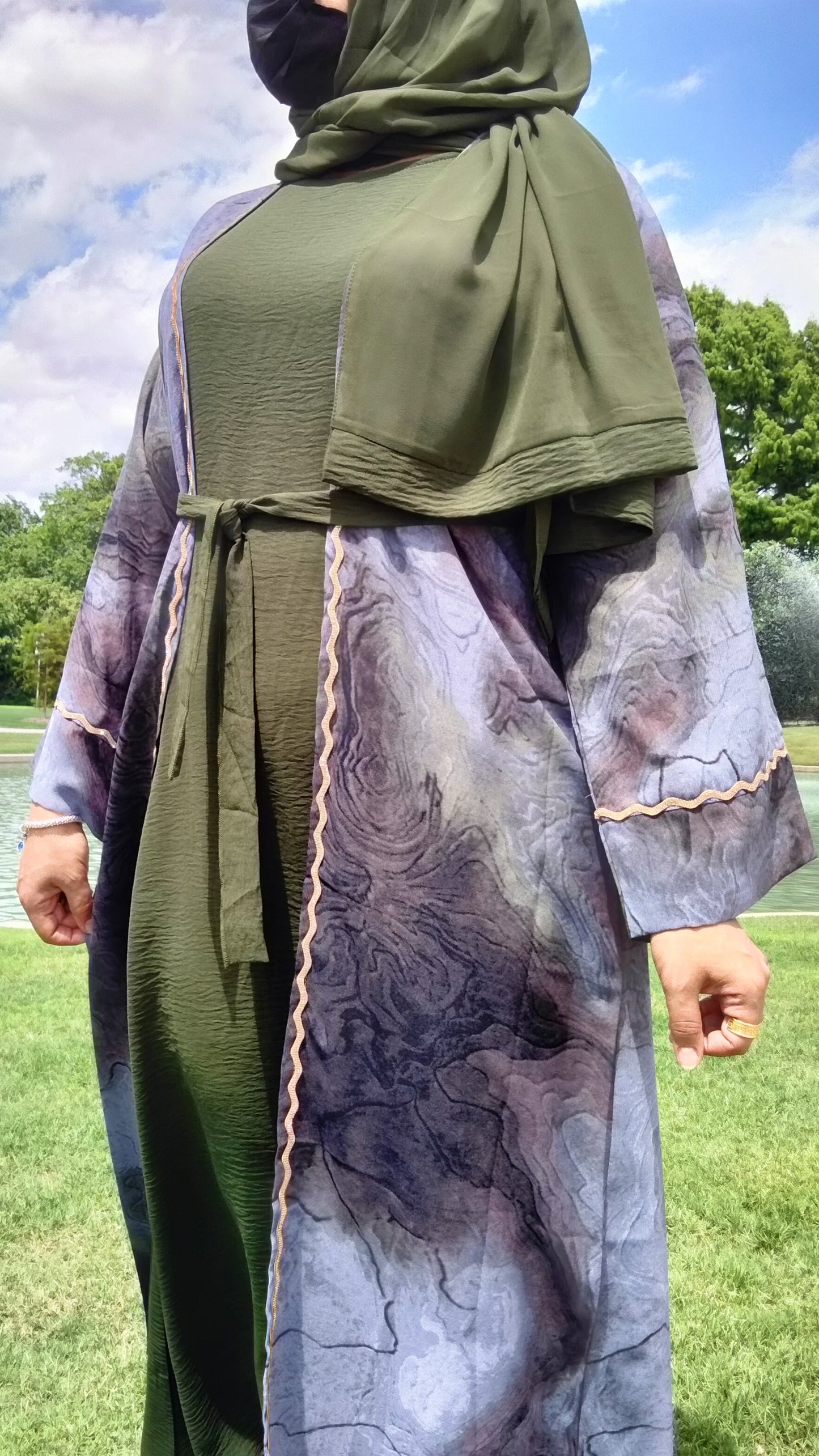 4 Piece Dubai Open Abaya Olive