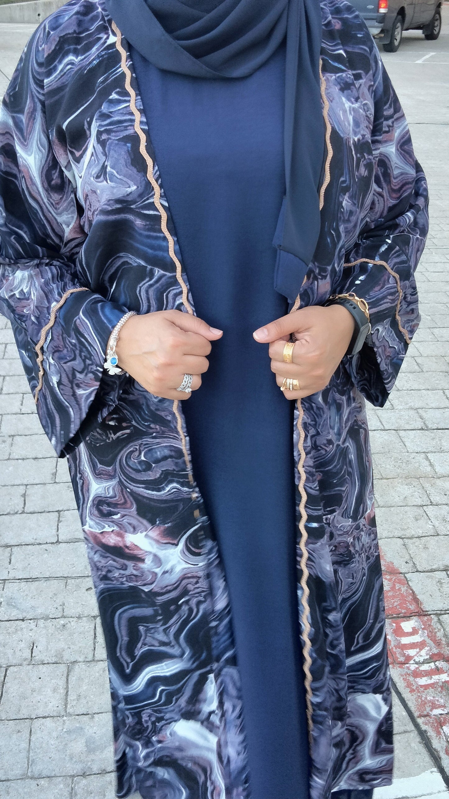 4 Piece Dubai Open Abaya Royal Blue