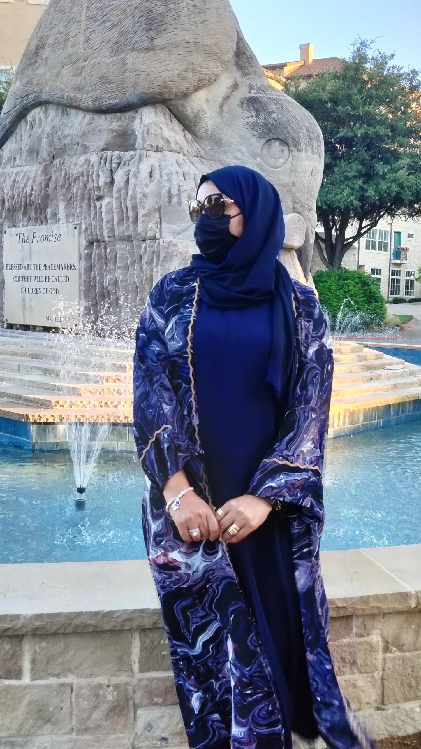4 Piece Dubai Open Abaya Royal Blue